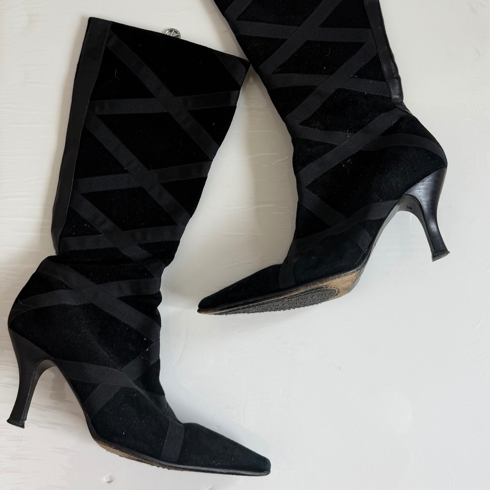Vintage Y2K Donald Pliner Criss Cross Suede Boots Size 7.5